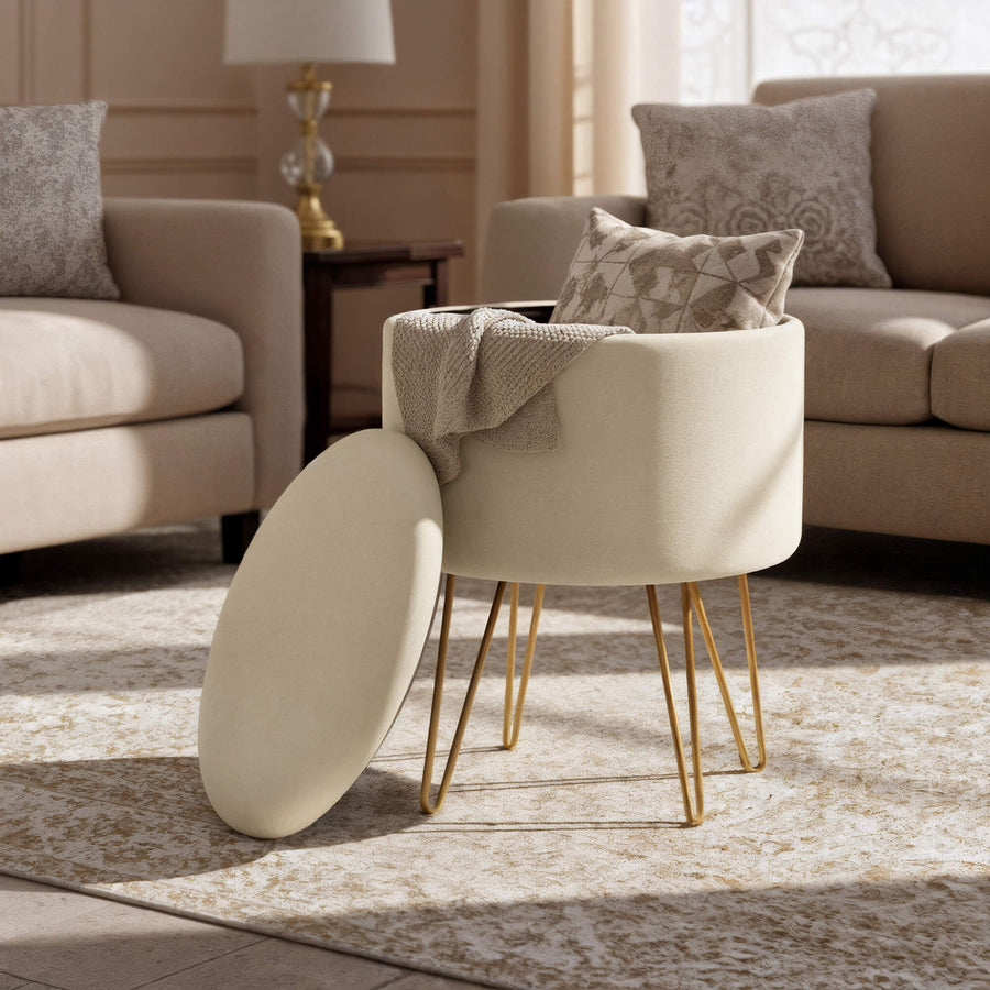 Sitzhocker – LILI – Elegante Samtpouf mit Stauraum und Deckel