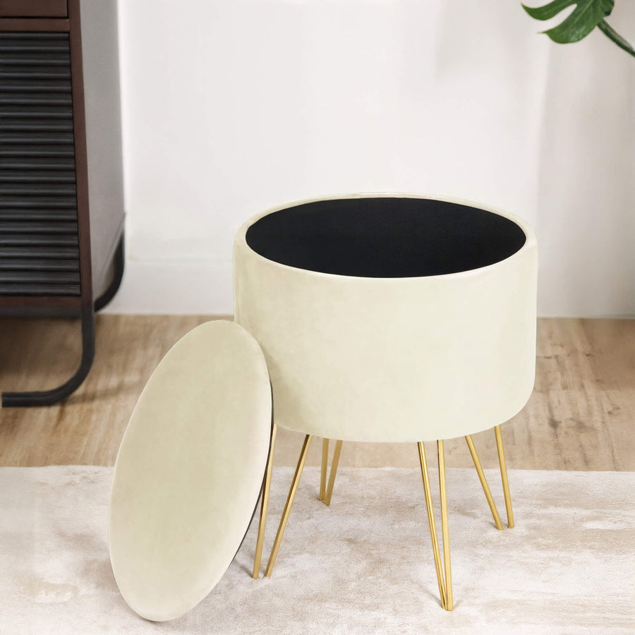 Sitzhocker – LILI – Elegante Samtpouf mit Stauraum und Deckel