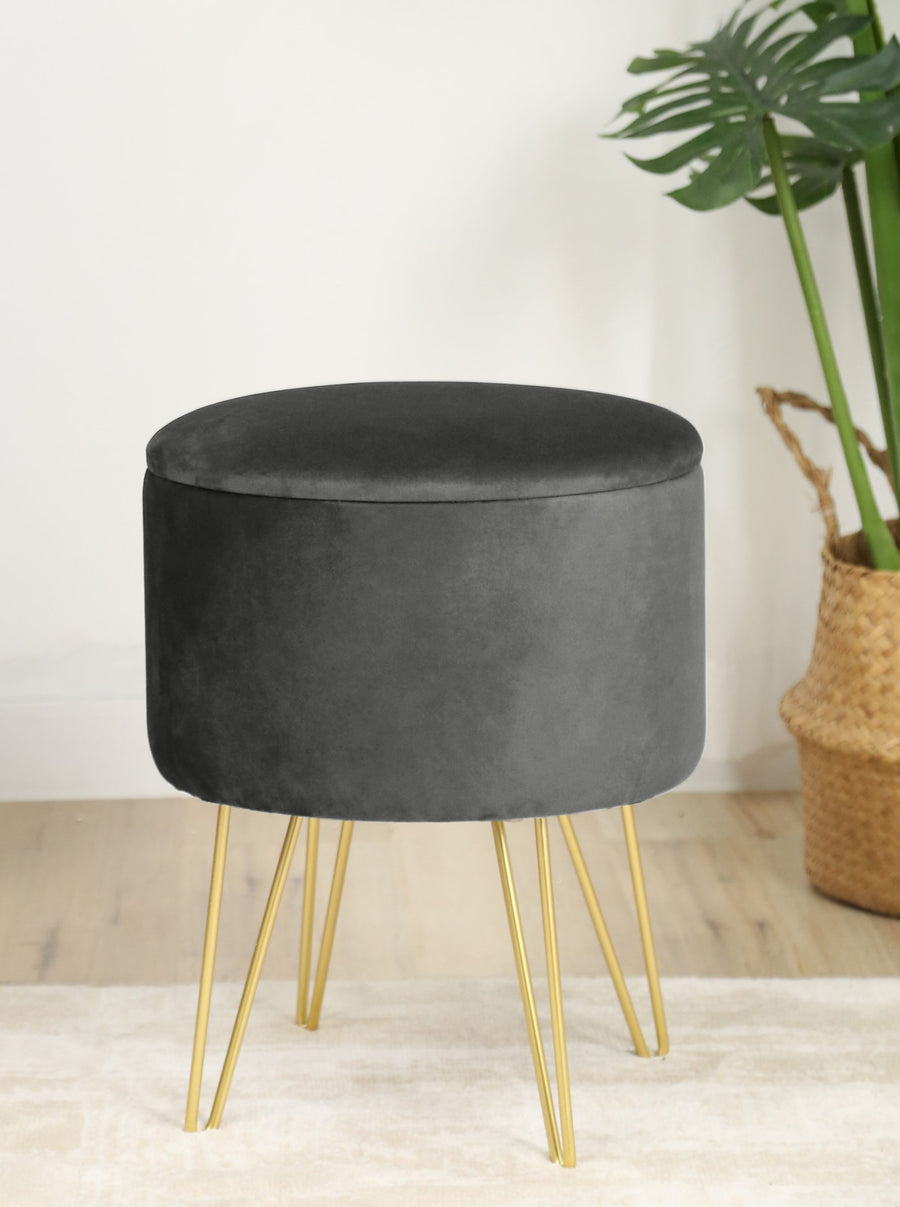 Sitzhocker – LILI – Elegante Samtpouf mit Stauraum und Deckel