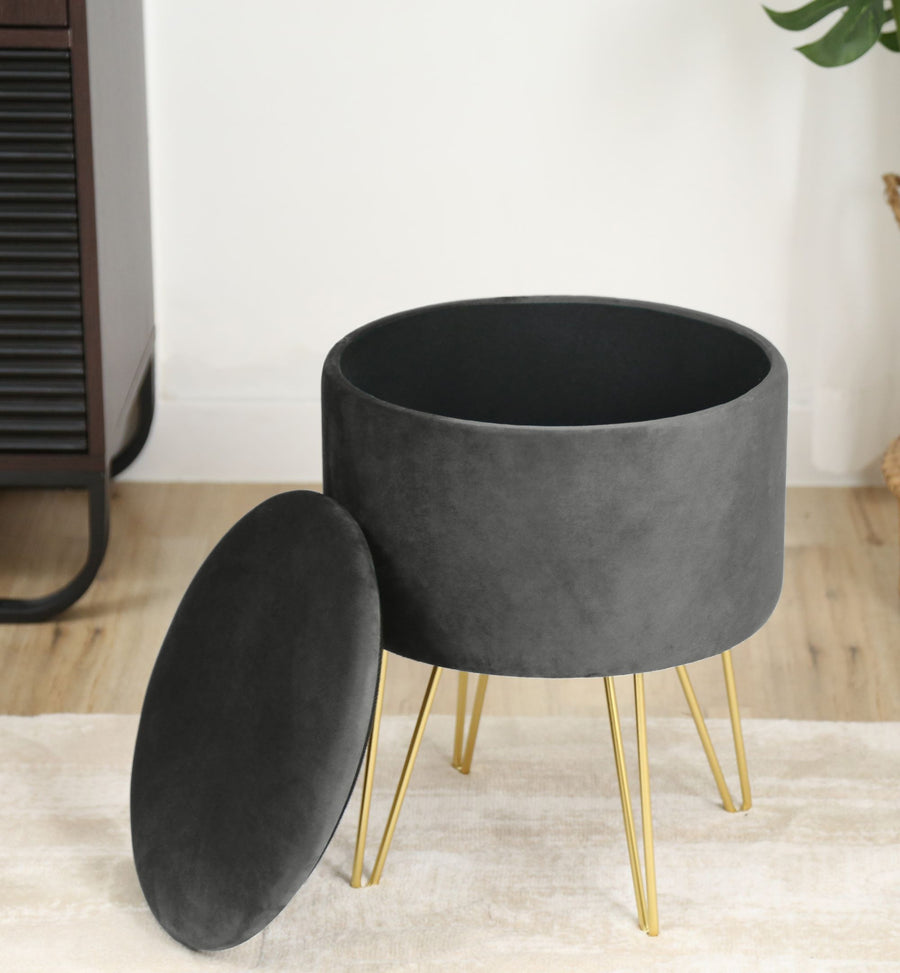 Sitzhocker – LILI – Elegante Samtpouf mit Stauraum und Deckel