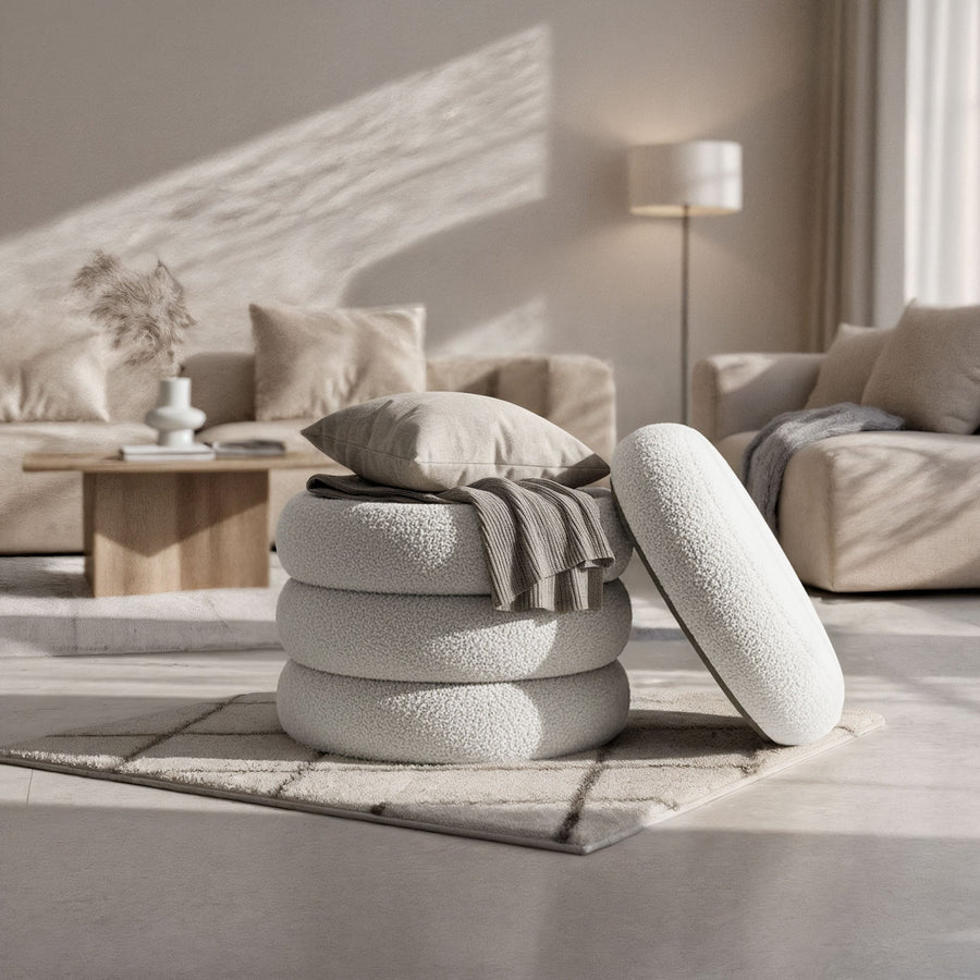 Sitzhocker – SNUGGO – Weicher Teddy Hocker mit Stauraum im modernen Design