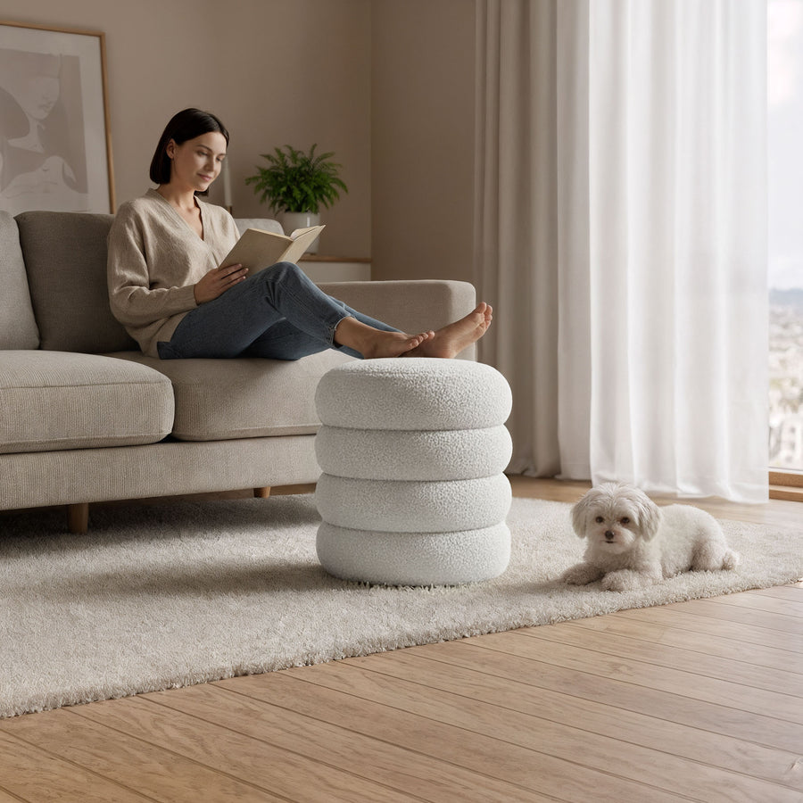 Sitzhocker – SNUGGO – Weicher Teddy Hocker mit Stauraum im modernen Design