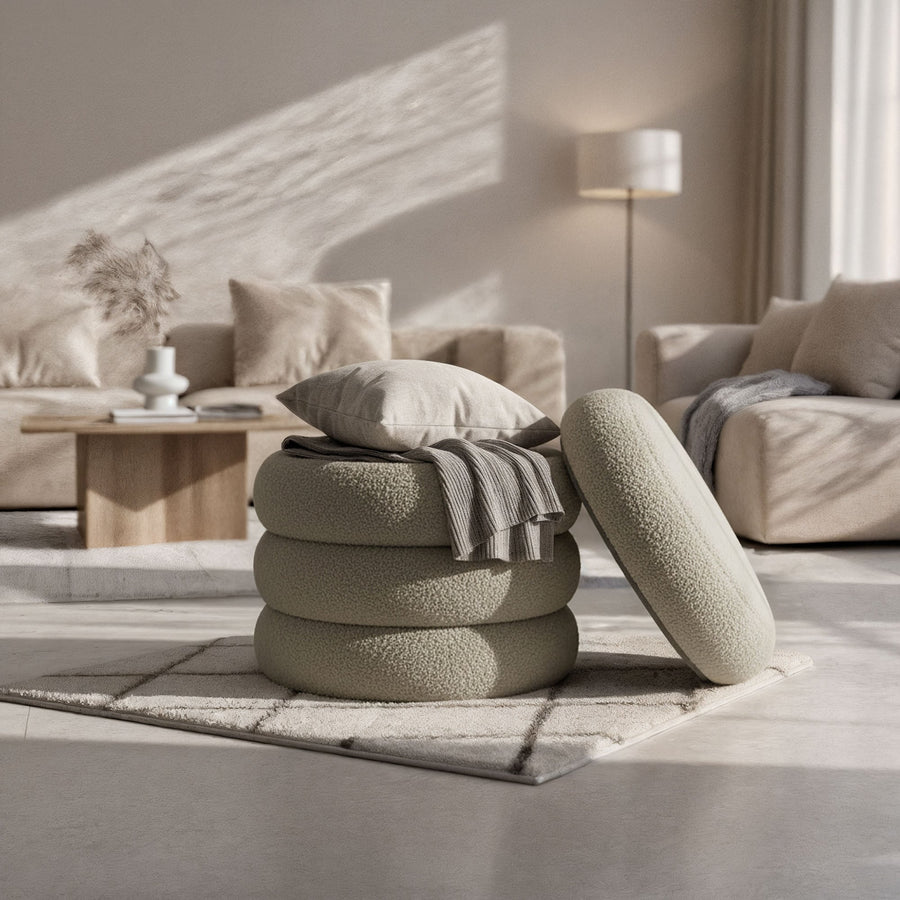 Sitzhocker – SNUGGO – Weicher Teddy Hocker mit Stauraum im modernen Design