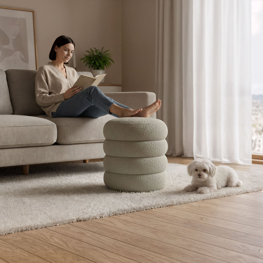 Sitzhocker – SNUGGO – Weicher Teddy Hocker mit Stauraum im modernen Design