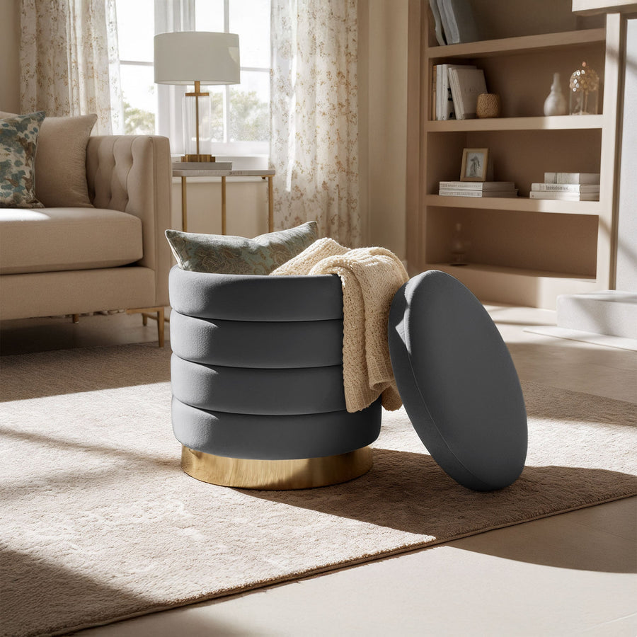 Sitzhocker – LUNA – Eleganter Samthocker mit praktischem Stauraum