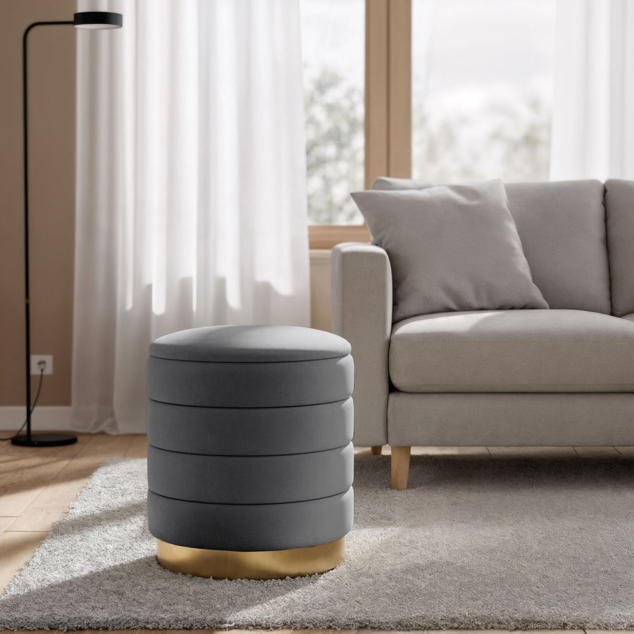 Sitzhocker – LUNA – Eleganter Samthocker mit praktischem Stauraum