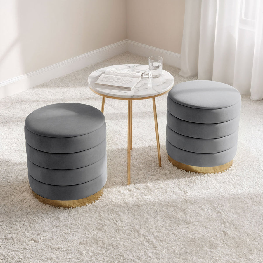 Sitzhocker – LUNA – Eleganter Samthocker mit praktischem Stauraum