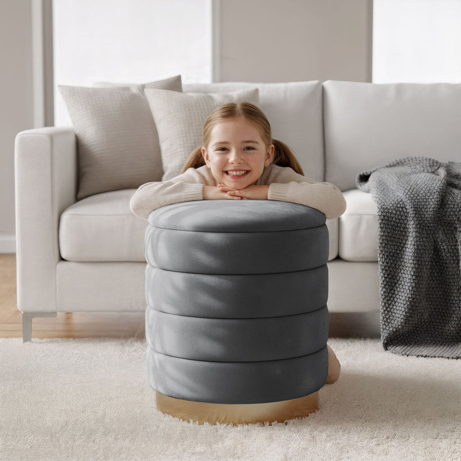 Sitzhocker – LUNA – Eleganter Samthocker mit praktischem Stauraum