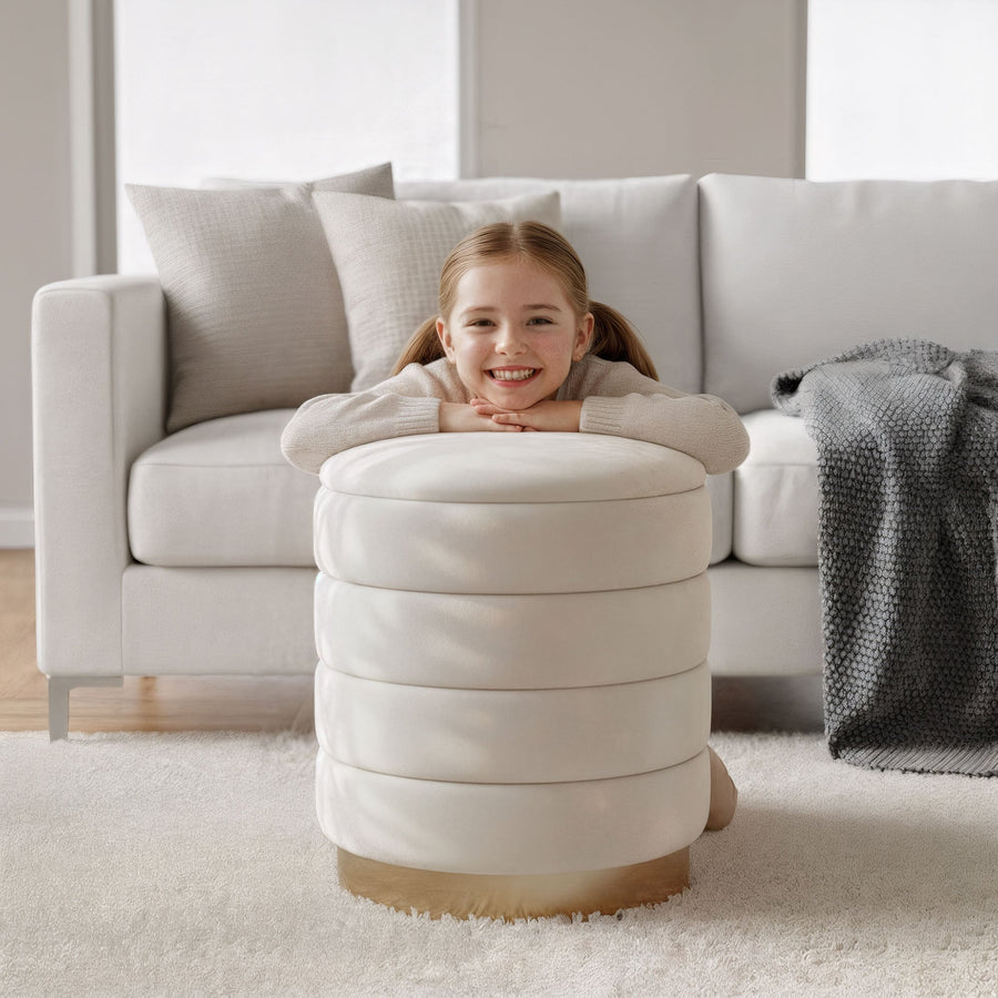 Sitzhocker – LUNA – Eleganter Samthocker mit praktischem Stauraum