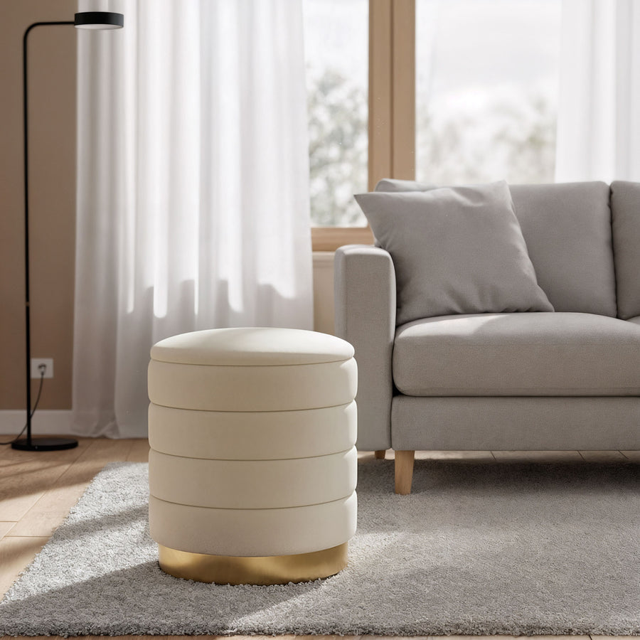 Sitzhocker – LUNA – Eleganter Samthocker mit praktischem Stauraum