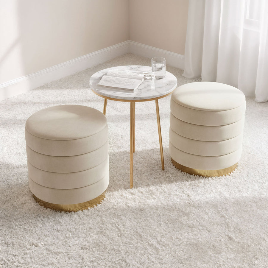 Sitzhocker – LUNA – Eleganter Samthocker mit praktischem Stauraum