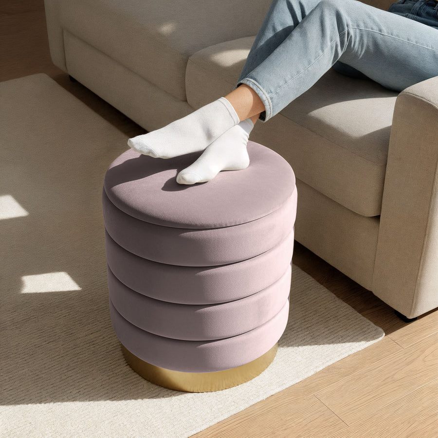 Sitzhocker – LUNA – Eleganter Samthocker mit praktischem Stauraum