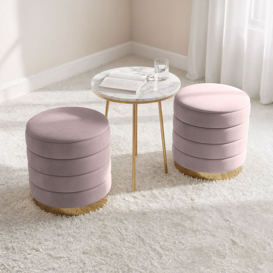 Sitzhocker – LUNA – Eleganter Samthocker mit praktischem Stauraum