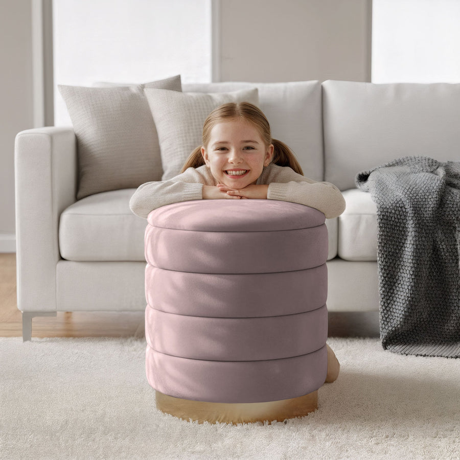 Sitzhocker – LUNA – Eleganter Samthocker mit praktischem Stauraum