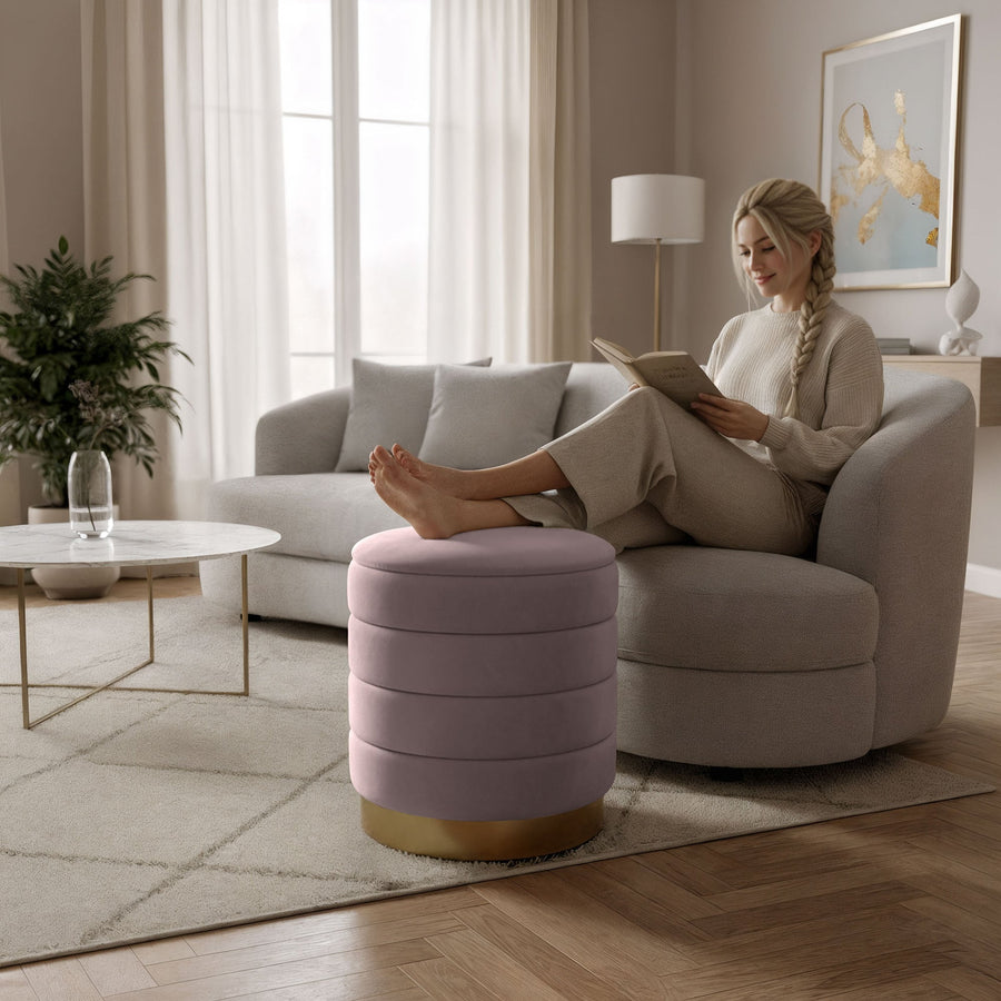 Sitzhocker – LUNA – Eleganter Samthocker mit praktischem Stauraum