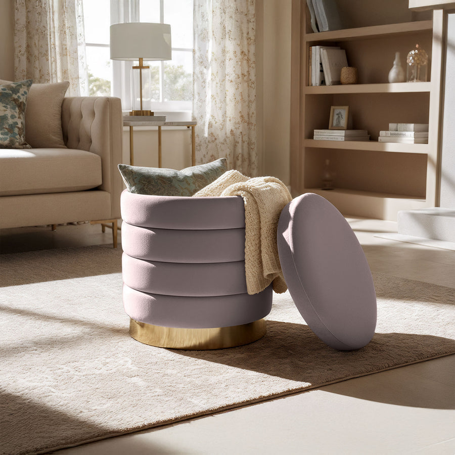Sitzhocker – LUNA – Eleganter Samthocker mit praktischem Stauraum