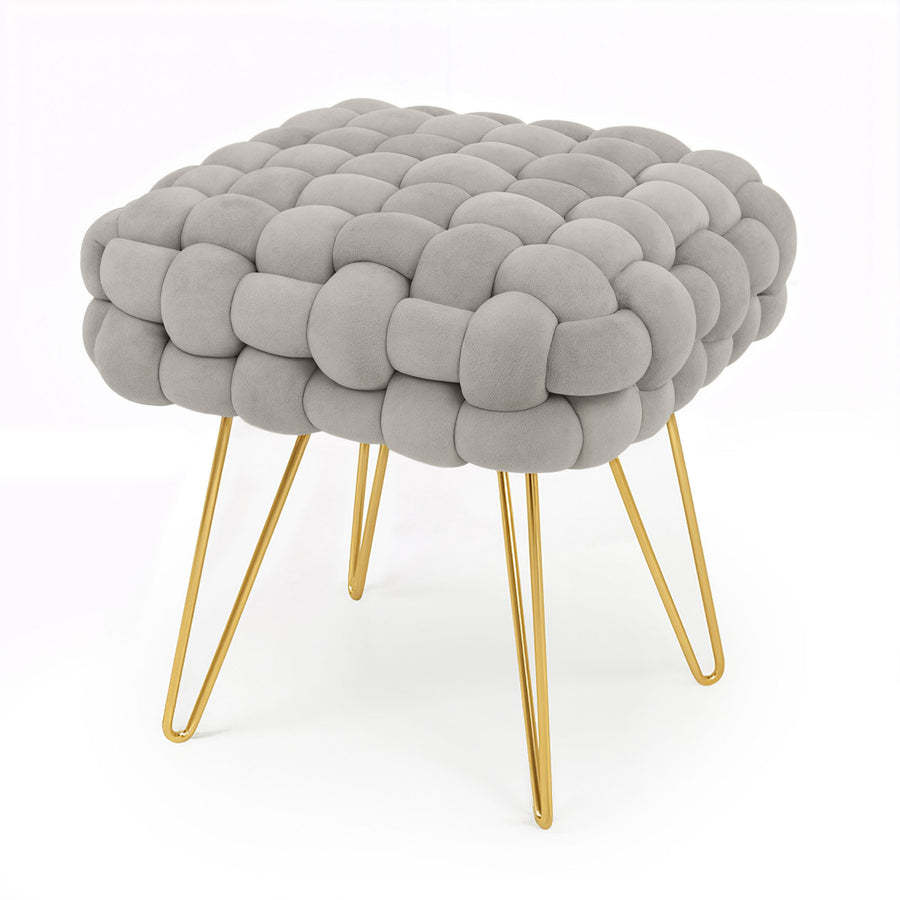 Sitzhocker – DOTTY – Geflochtener Samthocker im modernen Boho Stil