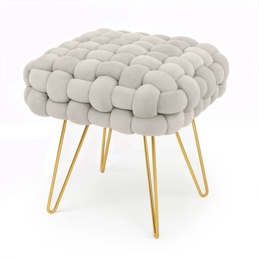 Sitzhocker – DOTTY – Geflochtener Samthocker im modernen Boho Stil