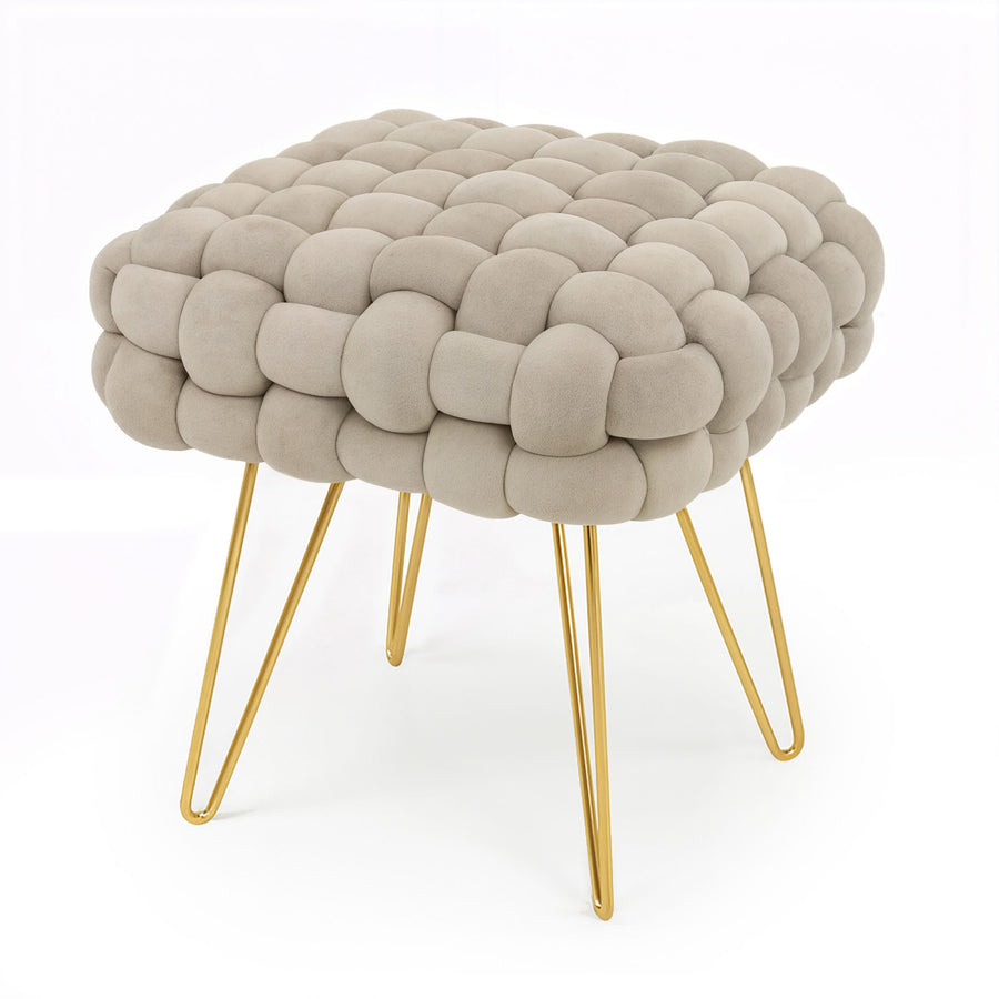 Sitzhocker – DOTTY – Geflochtener Samthocker im modernen Boho Stil