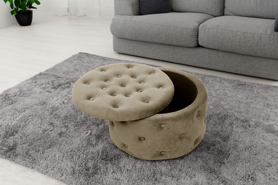 Sitzhocker – ALIA – Samt Pouf mit Stauraum und eleganter Steppung