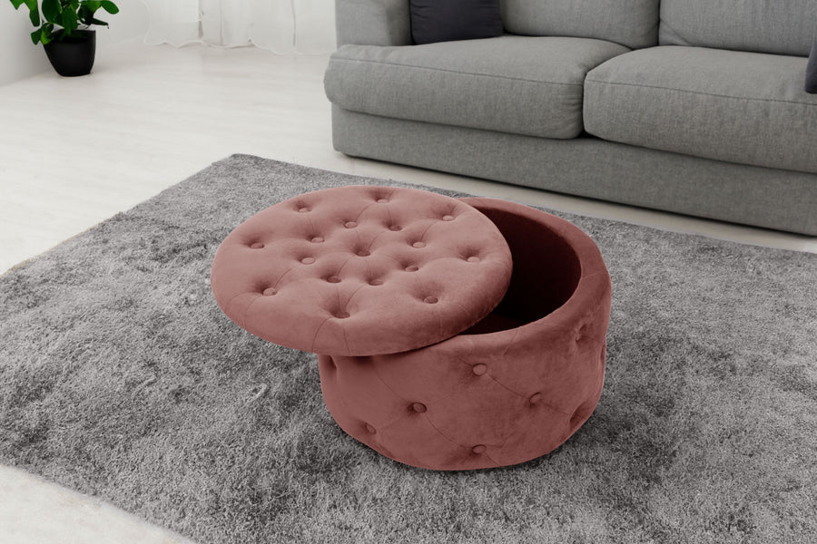 Sitzhocker – ALIA – Samt Pouf mit Stauraum und eleganter Steppung