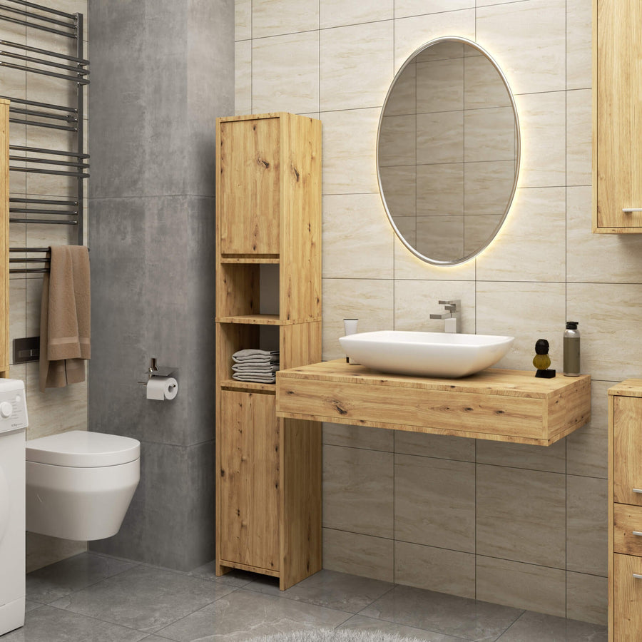 Badezimmerschrank – UNI – Hoher Badschrank mit praktischem Stauraum und moderner Aufteilung