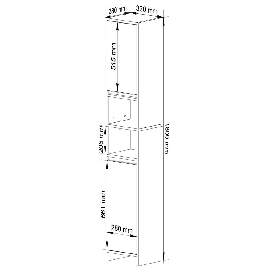 Badezimmerschrank – UNI – Hoher Badschrank mit praktischem Stauraum und moderner Aufteilung