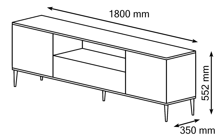 TV-Lowboard – PETRA – 180 cm Moderner Fernsehschrank mit Fräsung und Stauraum