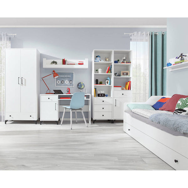 Schlafzimmer Set – 7 Teile – BERGEN System – Weiß – Modernes Komplettset für Schlaf- & Arbeitsbereich ohne Matratze