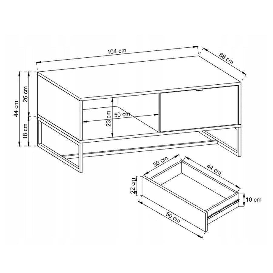 Couchtisch – AMBER – 104 cm, moderner Wohnzimmertisch mit Holzoptik