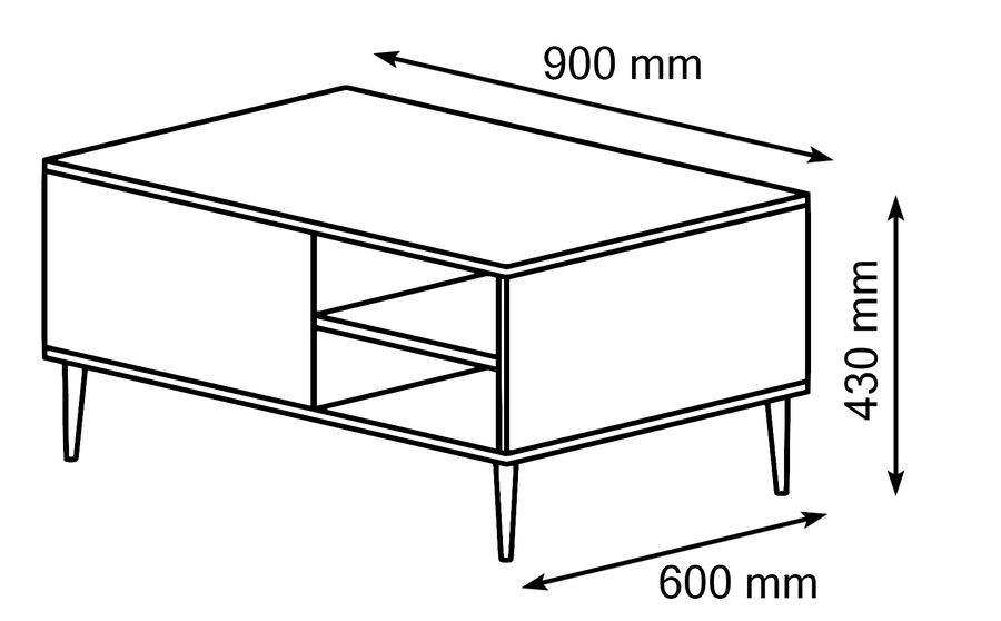 Couchtisch – PETRA – 90 cm Moderner Wohnzimmertisch mit Stauraum und Fräsung