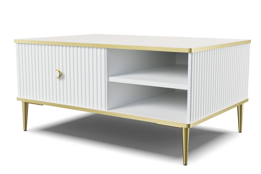 Couchtisch – PETRA – 90 cm Moderner Wohnzimmertisch mit Stauraum und Fräsung