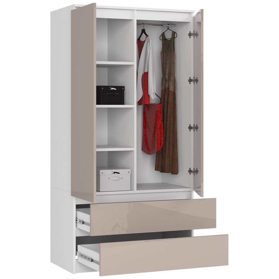 Kleiderschrank – Eleganter Drehtürenschrank mit 2 Türen und 2 Schubladen