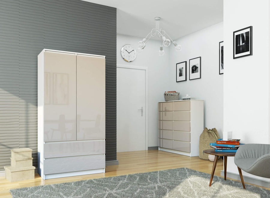 Kleiderschrank – Eleganter Drehtürenschrank mit 2 Türen und 2 Schubladen