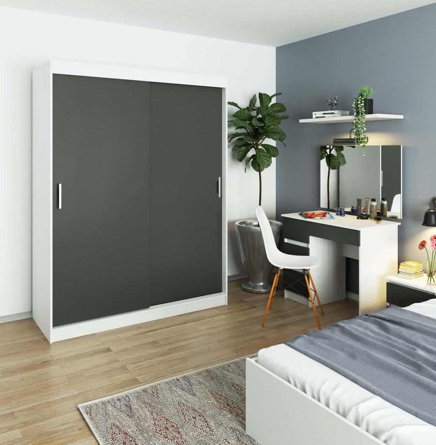 Schwebetürenschrank – MONO – Moderner Kleiderschrank mit 2 Türen und 6 Fächern