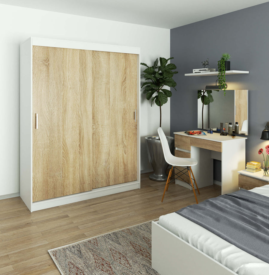 Schwebetürenschrank – MONO – Moderner Kleiderschrank mit 2 Türen und 6 Fächern