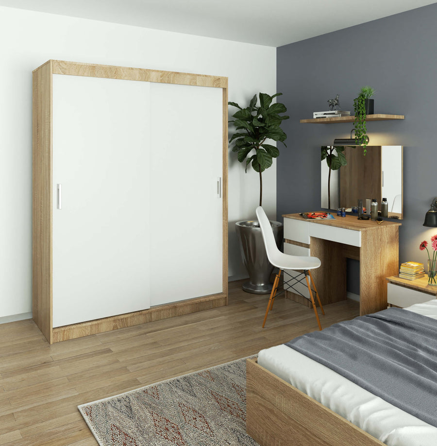 Schwebetürenschrank – MONO – Moderner Kleiderschrank mit 2 Türen und 6 Fächern