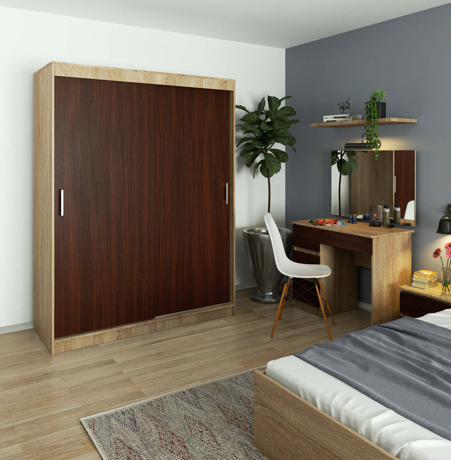 Schwebetürenschrank – MONO – Moderner Kleiderschrank mit 2 Türen und 6 Fächern
