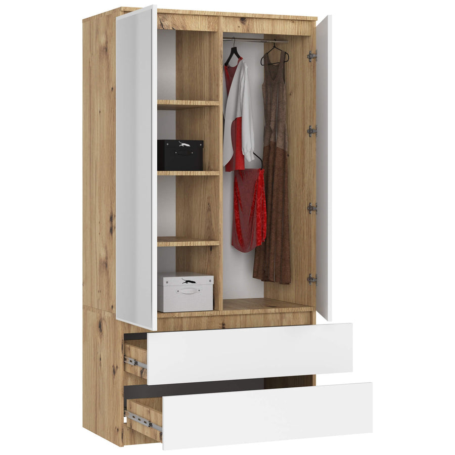 Kleiderschrank – Funktionaler Drehtürenschrank mit Spiegel und 2 Schubladen