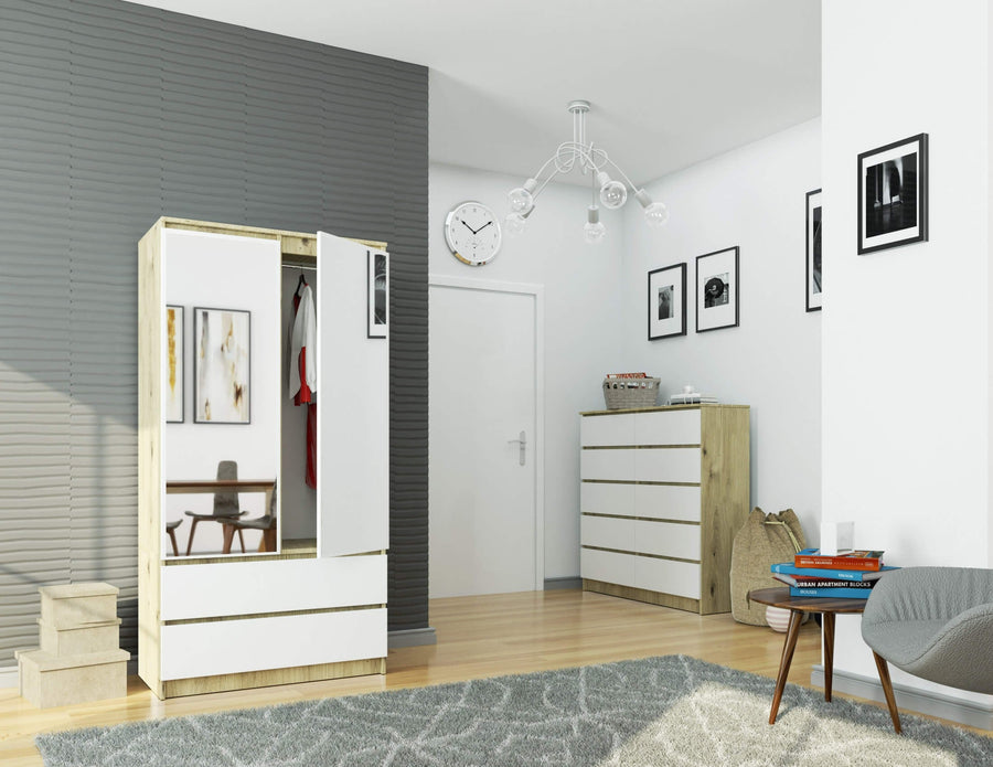 Kleiderschrank – Funktionaler Drehtürenschrank mit Spiegel und 2 Schubladen