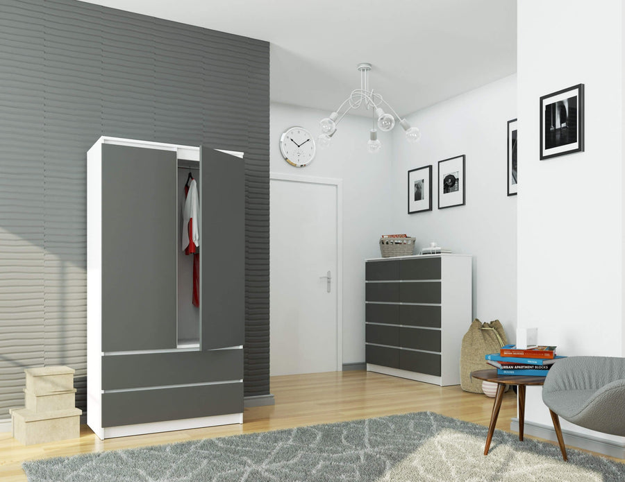 Kleiderschrank – Eleganter Drehtürenschrank mit 2 Türen und 2 Schubladen