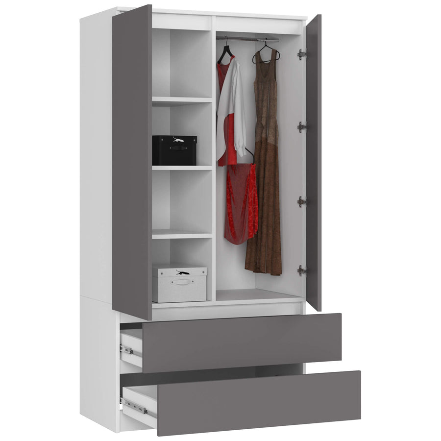 Kleiderschrank – Eleganter Drehtürenschrank mit 2 Türen und 2 Schubladen