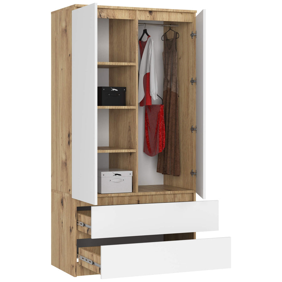 Kleiderschrank – Eleganter Drehtürenschrank mit 2 Türen und 2 Schubladen