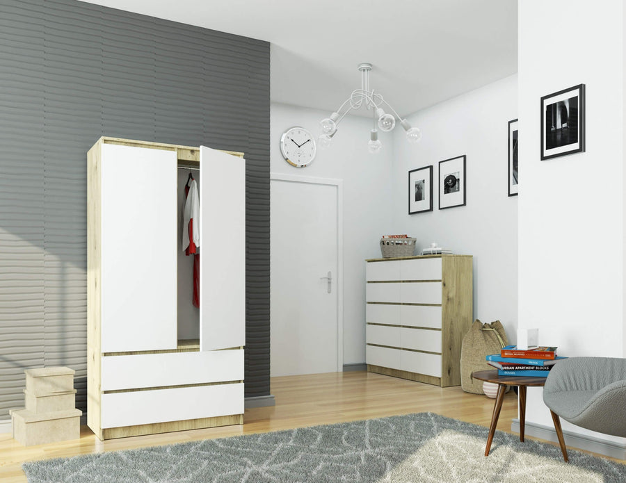 Kleiderschrank – Eleganter Drehtürenschrank mit 2 Türen und 2 Schubladen