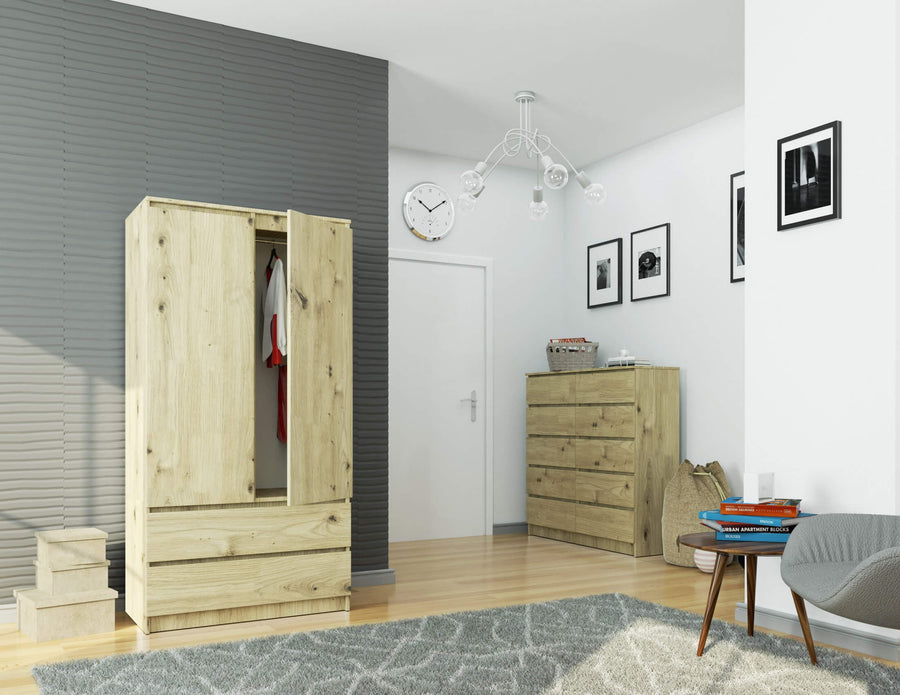 Kleiderschrank – Eleganter Drehtürenschrank mit 2 Türen und 2 Schubladen