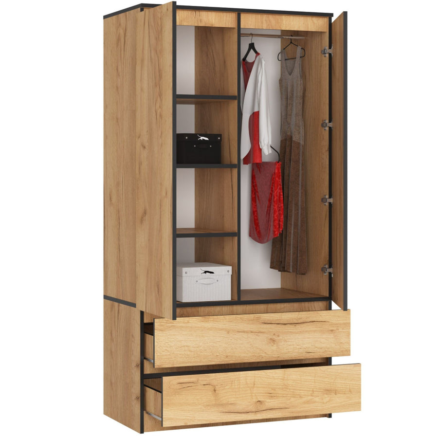 Kleiderschrank – Eleganter Drehtürenschrank mit 2 Türen und 2 Schubladen