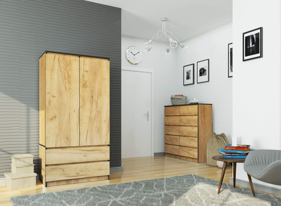 Kleiderschrank – Eleganter Drehtürenschrank mit 2 Türen und 2 Schubladen