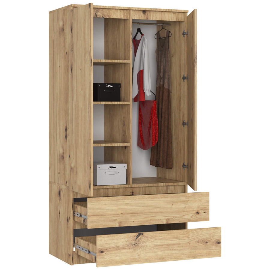 Kleiderschrank – Eleganter Drehtürenschrank mit 2 Türen und 2 Schubladen