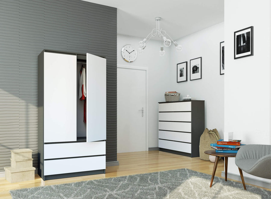 Kleiderschrank – Eleganter Drehtürenschrank mit 2 Türen und 2 Schubladen