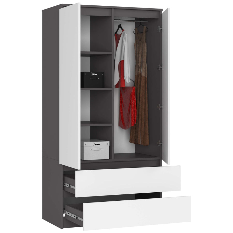 Kleiderschrank – Eleganter Drehtürenschrank mit 2 Türen und 2 Schubladen